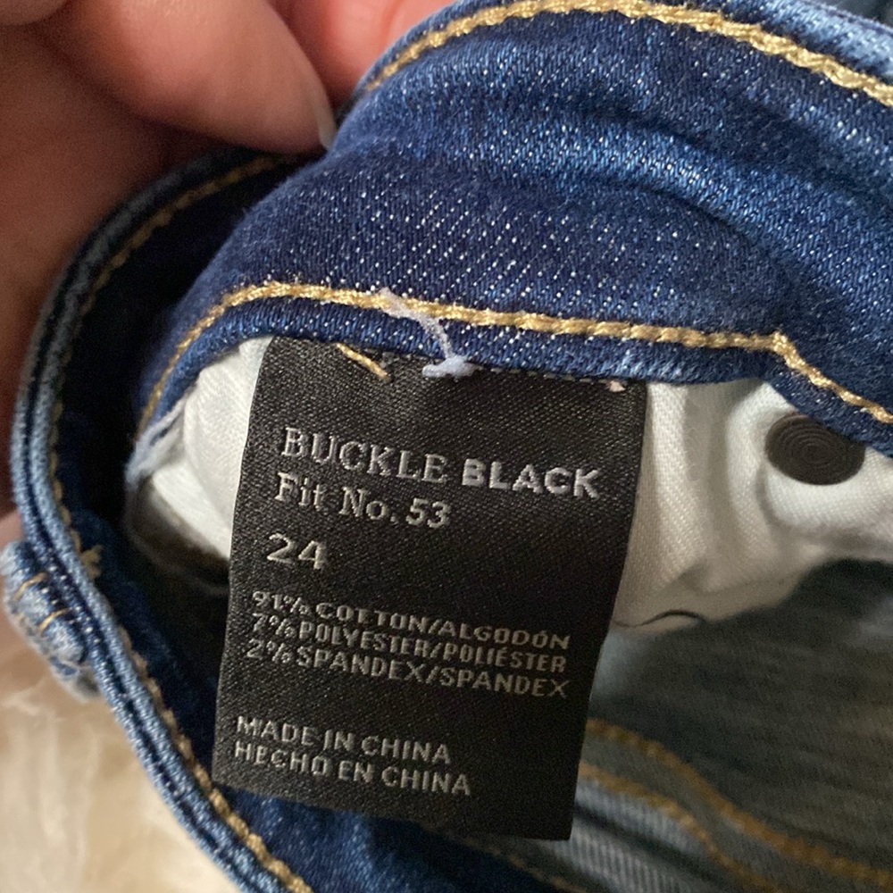Buckle Black Denim Blue Distressed Women's Shorts - Picture 4 of 5